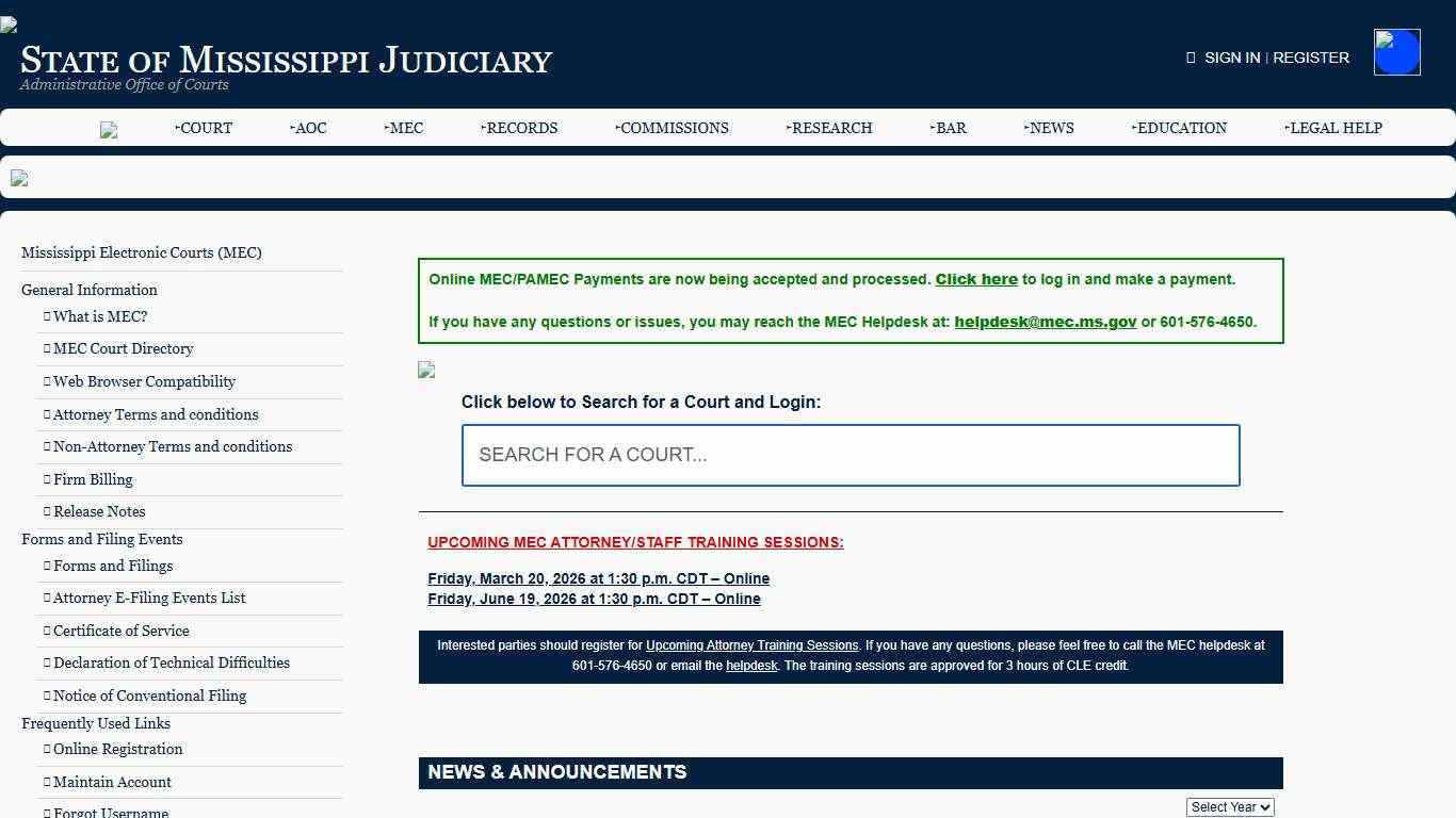 Mississippi Electronic Courts (MEC) - State of Mississippi Judiciary