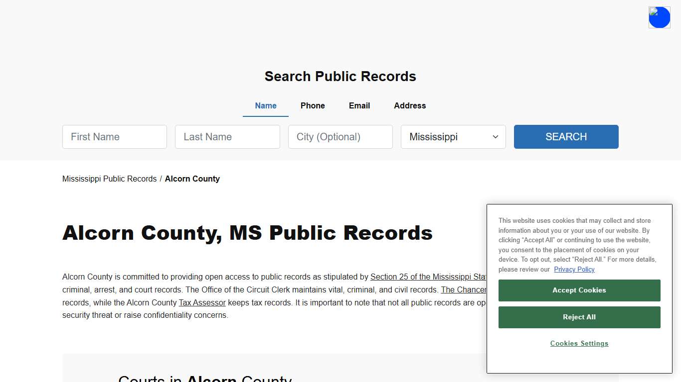 Alcorn County, MS Public Court, Arrest and Inmate Records - ThePublicIndex