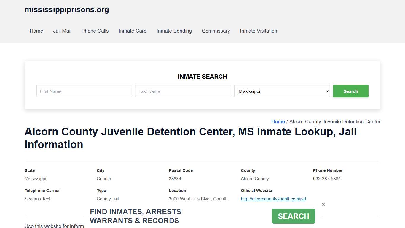 Alcorn County Juvenile Detention Center, MS - Offender Locator, Contacts, Inmate Info