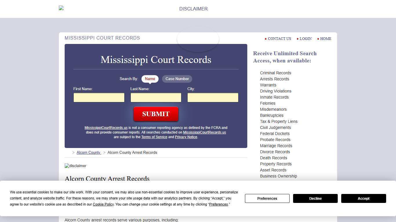 Alcorn County Arrest Records | MississippiCourtRecords.us
